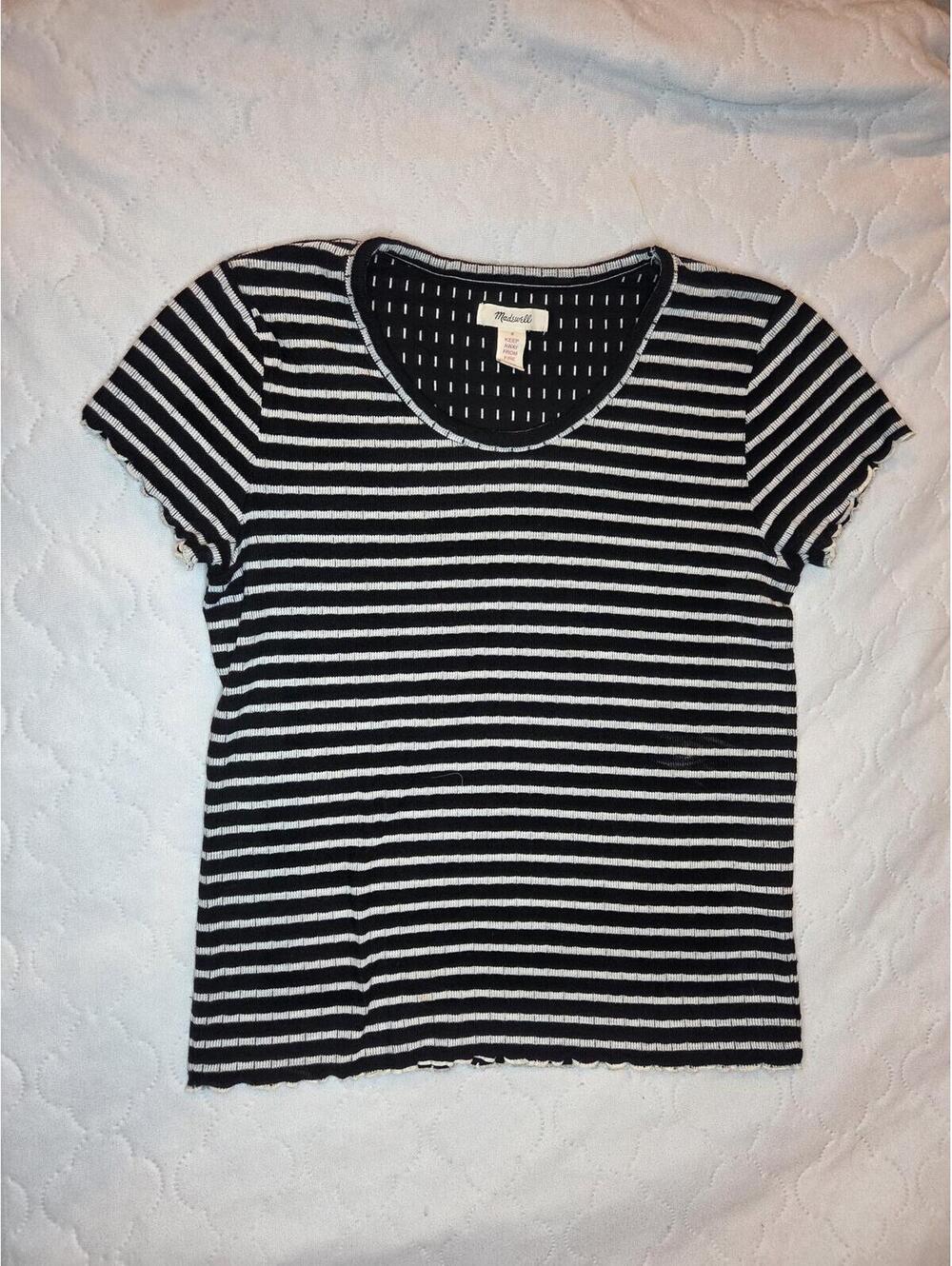 Madewell Black and White Striped Short Sleeve Top size small